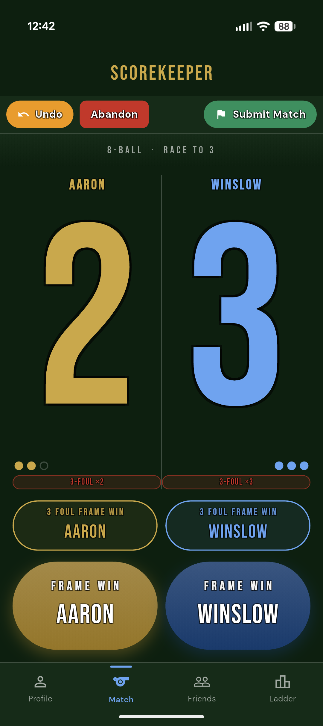 OPL Live Scorekeeper — 8-Ball Race to 3